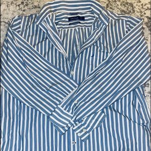 Men’s Nautica button down shirt white and blue striped L